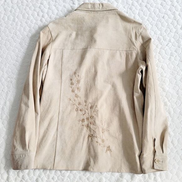 Embroidered leather suede jacket boho medium vintage y2k shacket - Picture 1 of 9